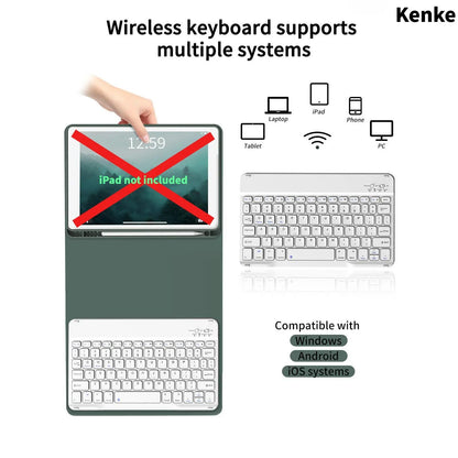 Kenke Bluetooth Keyboard Tablet Case with Pencil Holder - Magnetic Computer Accessory, Multi-Angle Stand, Handheld Protection, Mobile Cells Casing Compatible with Ipad 7Th/8Th/9Th/10Th/11Th Gen, A16 Model, Ipad Air 11-13 In