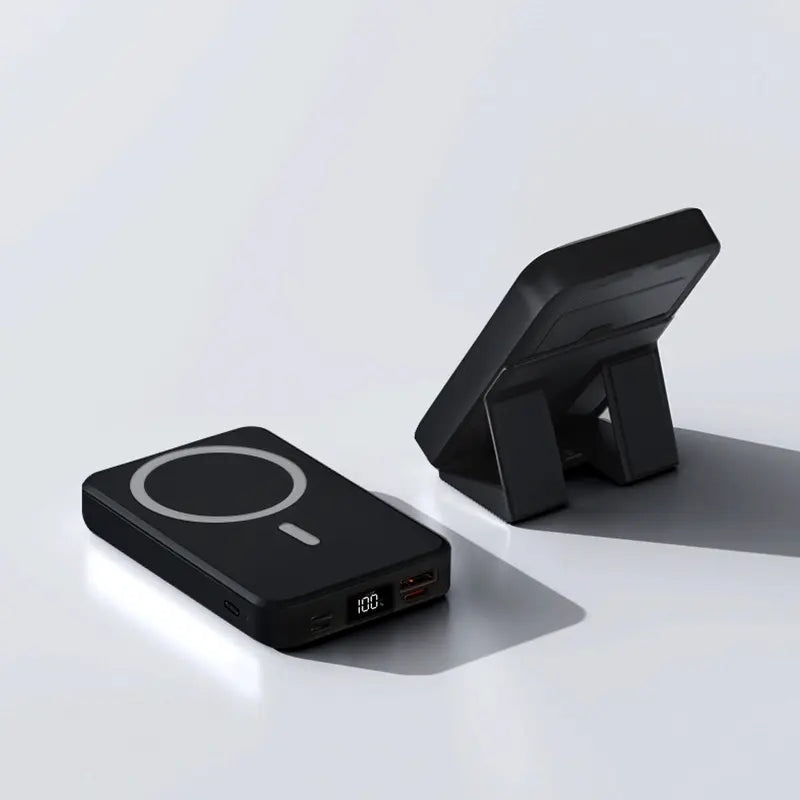 【Fathersdaygift】Magnetic Power Bank 10000Mah Wireless Portable Charger with USB-C Cable LED Display Foldable Battery Pack for Iphone17/ 16/15/14/13/12/Pro/Pro Max Series Charging Compact Silicone Black Fold