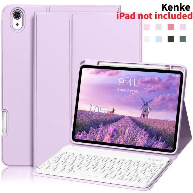 Kenke Bluetooth Keyboard Tablet Case with Pencil Holder - Magnetic Computer Accessory, Multi-Angle Stand, Handheld Protection, Mobile Cells Casing Compatible with Ipad 7Th/8Th/9Th/10Th/11Th Gen, A16 Model, Ipad Air 11-13 In