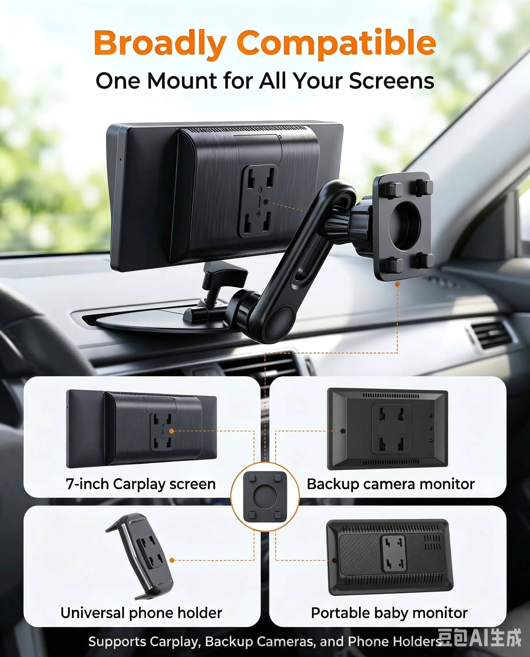 CD Slot Mount for Carplay Screen Adjustable Arm and 360° Rotating Universal Head 17Mm Compatible with In-Car Monitors CD Slot Carplay Mount