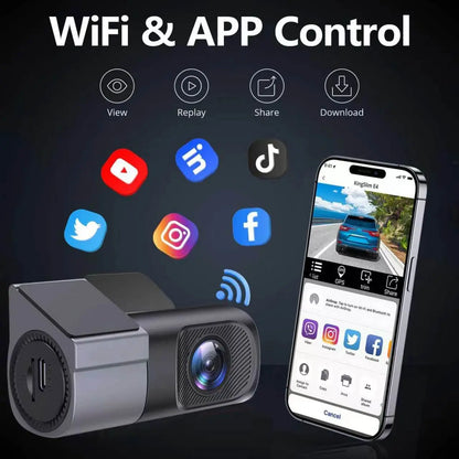 Wired Wifi Dash Cam 1080P HD | 360° Rotatable Mini Car Camera with Night Vision, Loop Recording, 24H Parking Monitor Dvr Card Storage