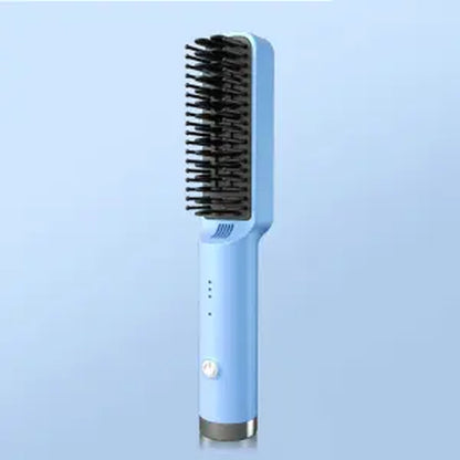Straightening Hair Comb, Portable 2-In-1 Flat Iron Curler, Wireless & USB Rechargeable Lightweight Hot Brush for Quick Daily Styling