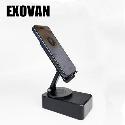 Wireless Audio Bluetooth Speaker 5In1 Phone Holder Emergency Rechargeable Withcolorful Ambient Light 300° Foldable for Tablet Iphone Android, Gifts for Men Women ，Black with LED Nightlight Wireless Induction Bluetooth Speaker Stand