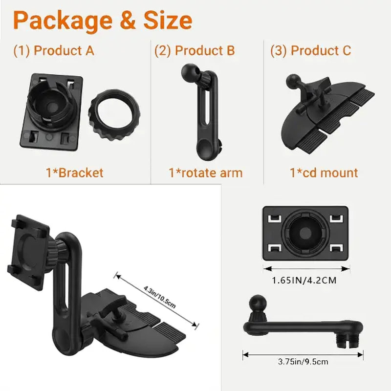 CD Slot Mount for Carplay Screen Adjustable Arm and 360° Rotating Universal Head 17Mm Compatible with In-Car Monitors CD Slot Carplay Mount