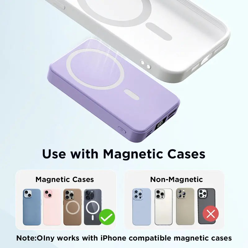 【Fathersdaygift】Magnetic Power Bank 10000Mah Wireless Portable Charger with USB-C Cable LED Display Foldable Battery Pack for Iphone17/ 16/15/14/13/12/Pro/Pro Max Series Charging Compact Silicone Black Fold