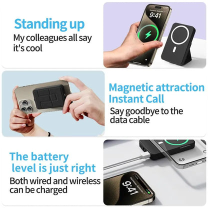 【Fathersdaygift】Magnetic Power Bank 10000Mah Wireless Portable Charger with USB-C Cable LED Display Foldable Battery Pack for Iphone17/ 16/15/14/13/12/Pro/Pro Max Series Charging Compact Silicone Black Fold