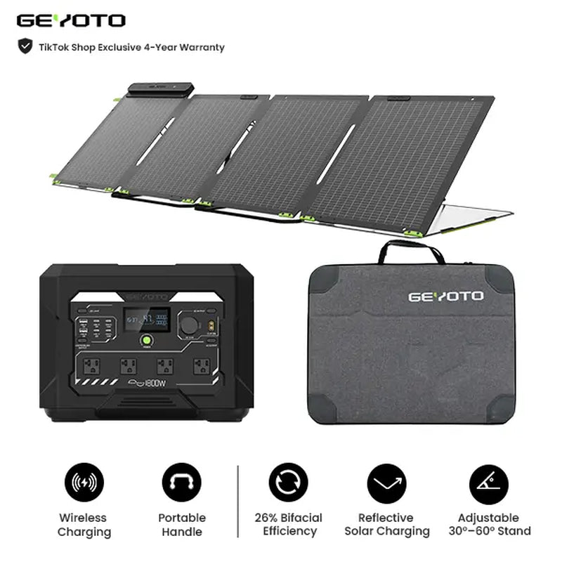 GEYOTO N1000 Portable Power Station - 1024Wh Lifepo4 Battery, 1800W AC Output (3000W P-Boost), 140W USB-C PD, 25W Wireless Charger, Fast-Charging Backup for Home & RV Power Outages