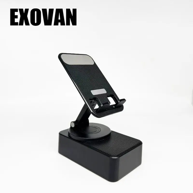 Wireless Audio Bluetooth Speaker 5In1 Phone Holder Emergency Rechargeable Withcolorful Ambient Light 300° Foldable for Tablet Iphone Android, Gifts for Men Women ，Black with LED Nightlight Wireless Induction Bluetooth Speaker Stand