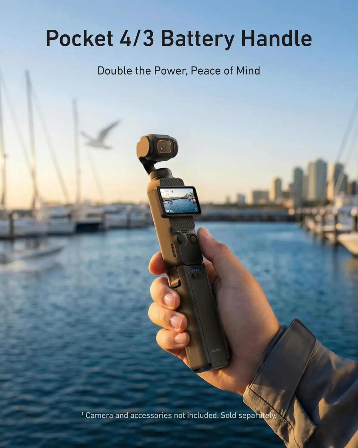 TELESIN Fast Charging Battery Handle for Xtra Muse,Dji Osmo Pocket 4/3,5000Mah Extended Battery Grip Adds 1.3X Runtime Supports Charging While Shooting Compact Tripod Mount,High Capacity, Phone Ready,Smart Protection for Travel and Vlogging